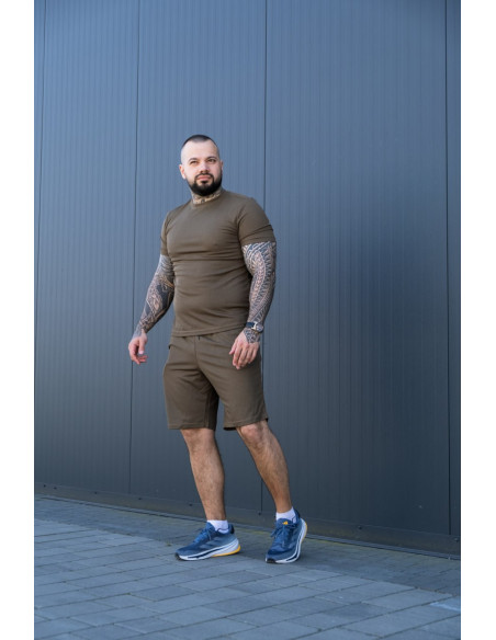 Мужской летний комплект CoolMax Olive: футболка и шорты - есть БАТАЛЫ 10XL