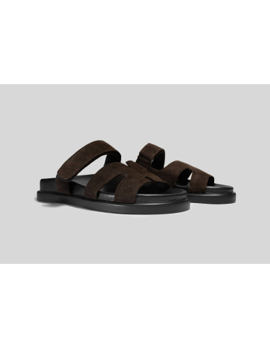 Женские кожаные шлёпанцы Hermes Slippers Brown— элегантные сандалии в стиле Luxury