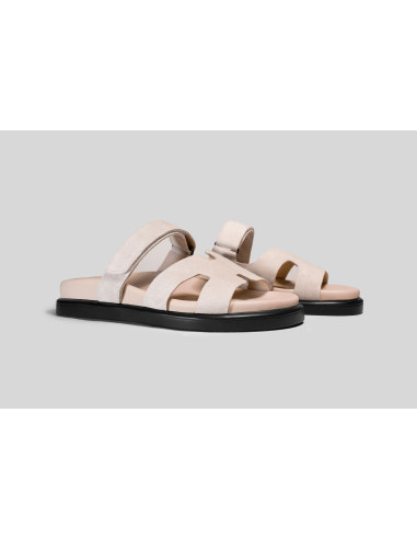 Женские кожаные шлёпанцы Hermes Slippers Beige — элегантные сандалии в стиле Luxury
