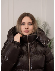 Женская весенняя куртка SELIN Brown демисезонная, эко-пух, глянец FULLDULL, отстёгивающийся капюшон, XS–L 2