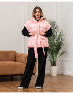Женский удлиненный жилет Джерси Moncler Rouse лак с поясом на эко пуху, размеры XS–L 2