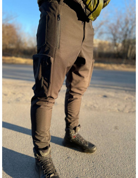 штаны Карго Софтшелл на флисе черные