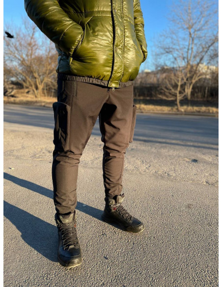 штаны Карго Софтшелл на флисе черные